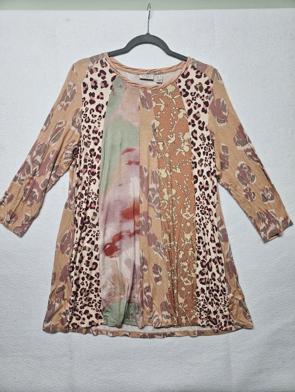 LOGO by Lori Goldstein Mixed Print Top Animal Print Patchwork Tunic Shirt Medium